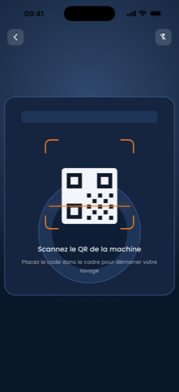 Écran de scan : le cadre de visée encadre le QR code collé sur une machine.